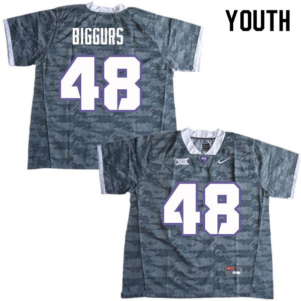 Youth #48 Caleb Biggurs TCU Horned Frogs College Football Jerseys Sale-Gray - Click Image to Close